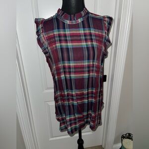 LOFT Ruffled Sleeveless Blouse in Purple and Blue